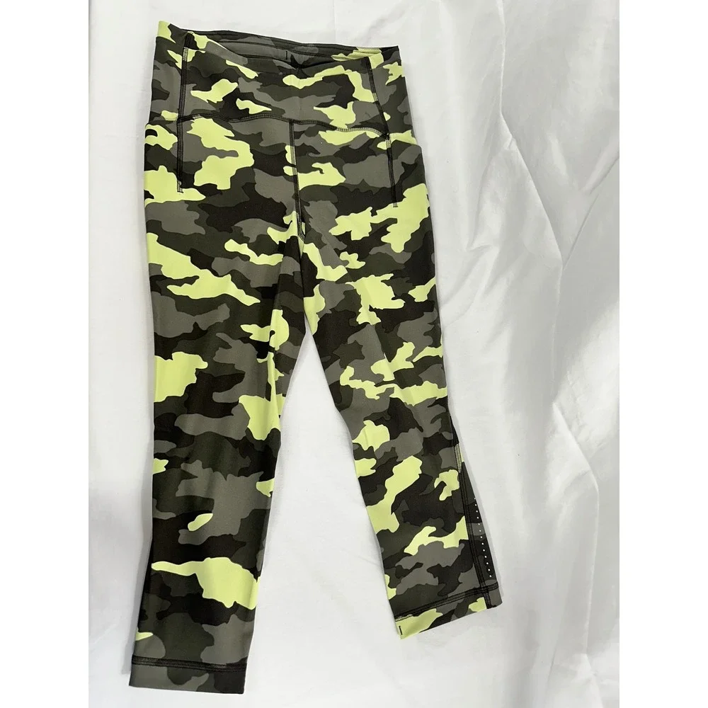 Lululemon Camo Crop Leggings Olive Green Yellow Athletic Yoga Pants SIZE 6 23" - Picture 2 of 5
